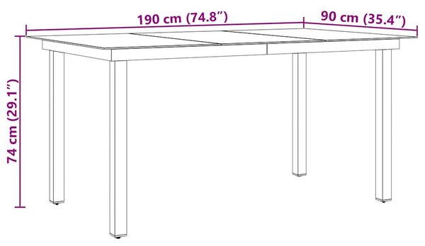 Fekete alumínium és üveg kerti asztal 190 x 90 x 74 cm