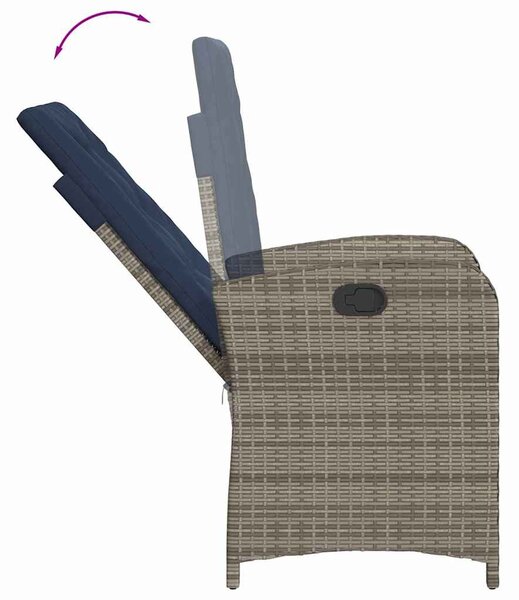 2 db szürke polyrattan dönthető kerti szék párnákkal