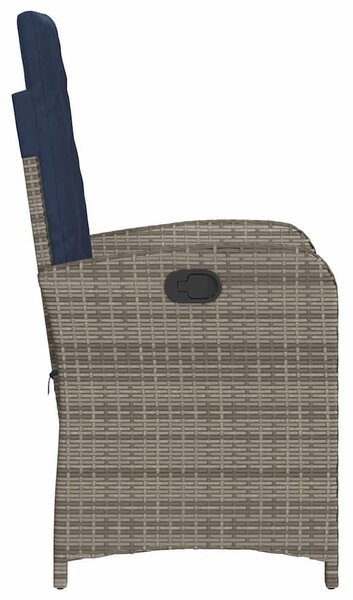 2 db szürke polyrattan dönthető kerti szék párnákkal