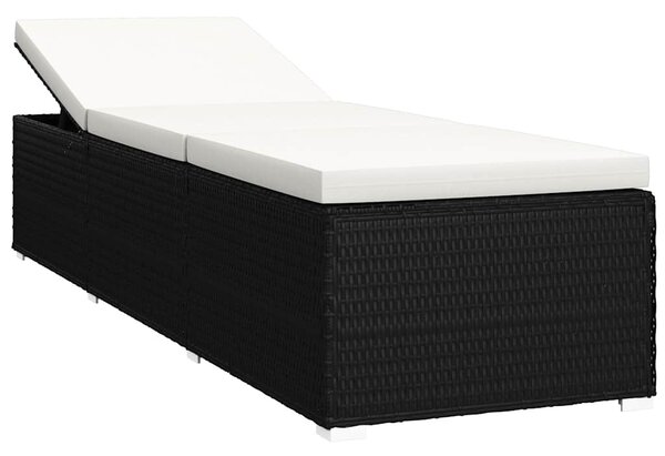 3 részes fekete polyrattan kerti napozóágy szett asztallal