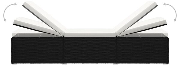 3 részes fekete polyrattan kerti napozóágy szett asztallal