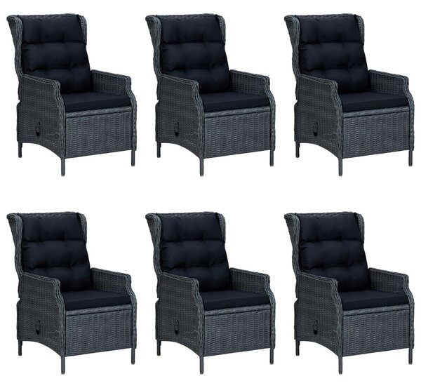 7 részes sötétszürke polyrattan kültéri étkezőszett párnákkal