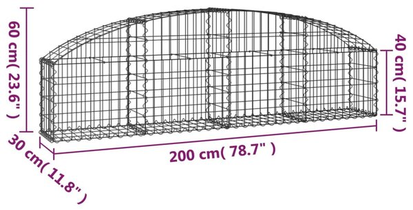 Íves horganyzott vas gabion kosár 200x30x40/60 cm