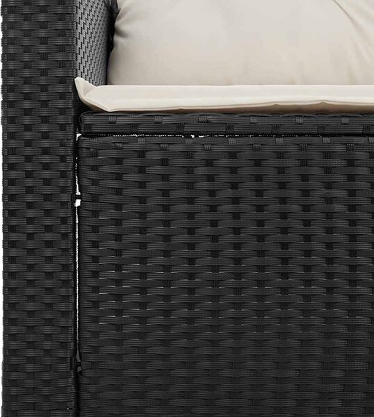 Fekete 3 személyes polyrattan kerti kanapé párnákkal