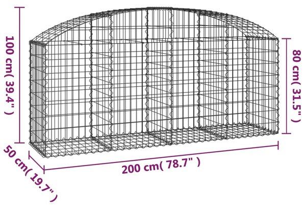 Íves horganyzott vas gabion kosár 200x50x80/100 cm