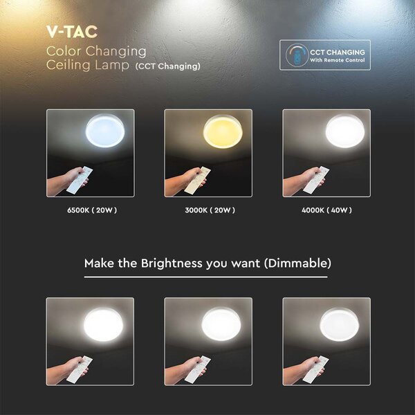 V-TAC 40W kerek mennyezeti LED lámpa, változtatható szinhőmérsékletű - SKU 2114761