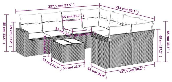 9 részes bézs polyrattan kerti ülőgarnitúra párnákkal