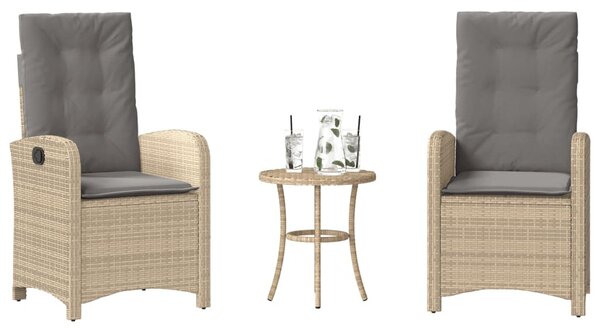 3 részes vegyes bézs polyrattan bisztrógarnitúra párnákkal