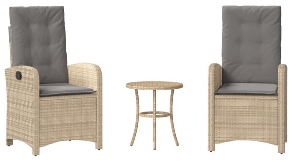 3 részes vegyes bézs polyrattan bisztrógarnitúra párnákkal