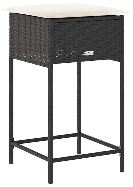 2 db fekete polyrattan kerti bárszék párnával