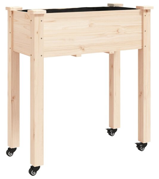Tömör fenyőfa kerekes ültetőláda béléssel 71 x 37 x 80 cm