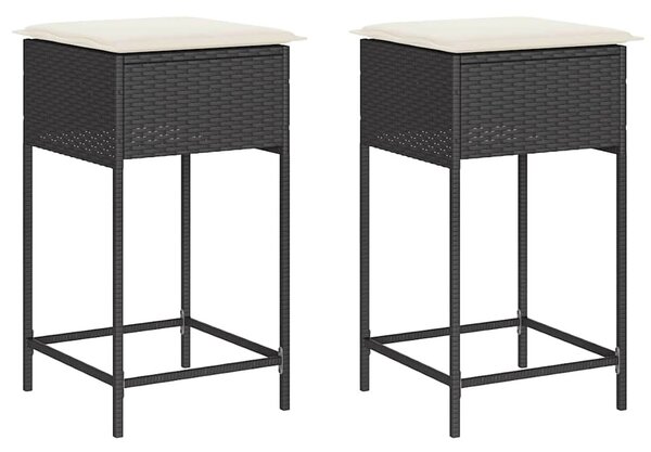 2 db fekete polyrattan kerti bárszék párnával