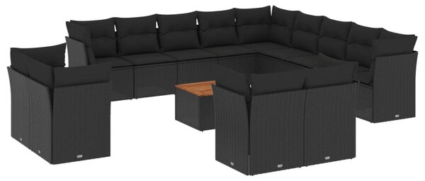 14 részes fekete polyrattan kerti ülőgarnitúra párnákkal