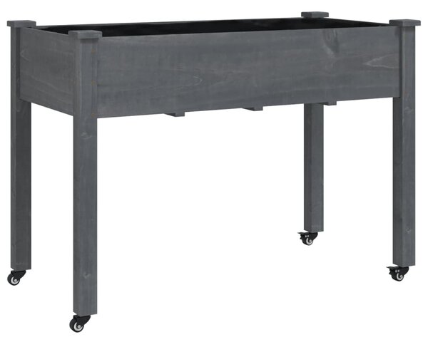Szürke tömör fenyőfa kerekes ültetőláda béléssel 118x59x80 cm