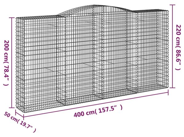 4 db íves horganyzott vas gabion kosár 400x50x200/220 cm