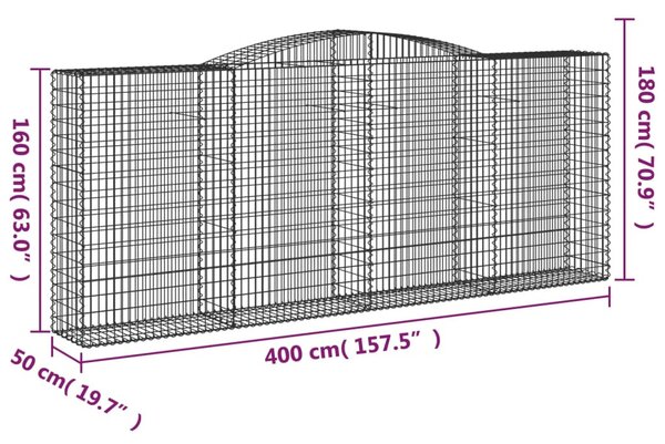 2 db íves horganyzott vas gabion kosár 400x50x160/180 cm