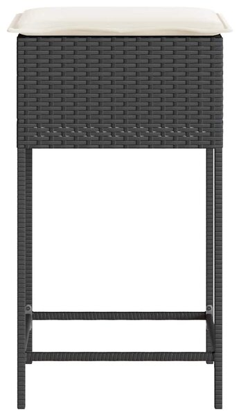 2 db fekete polyrattan kerti bárszék párnával