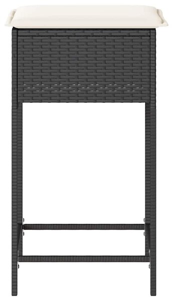 2 db fekete polyrattan kerti bárszék párnával