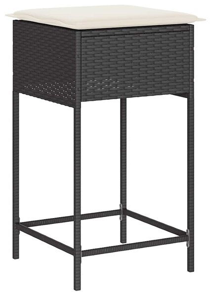 2 db fekete polyrattan kerti bárszék párnával