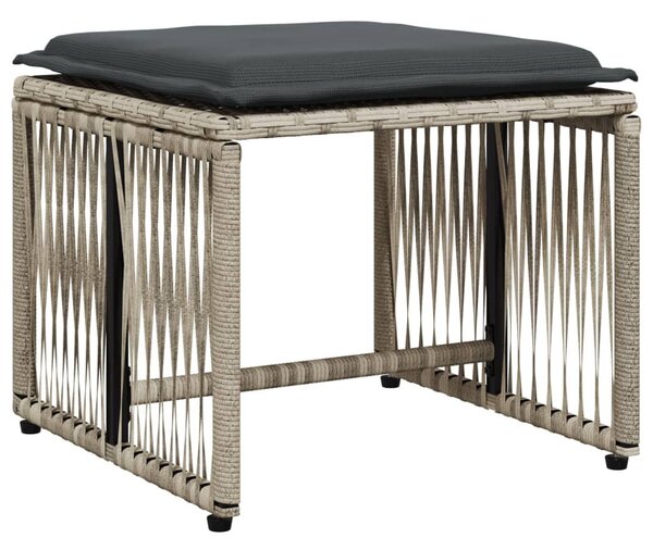 7 részes világosszürke polyrattan kerti étkezőszett párnával
