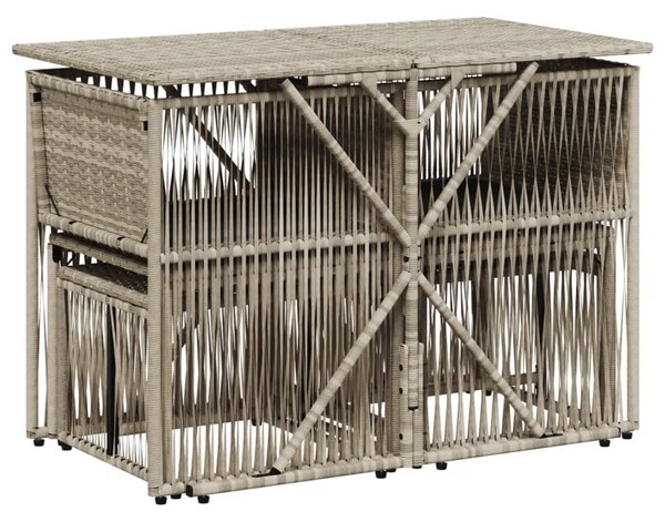 7 részes világosszürke polyrattan kerti étkezőszett párnával