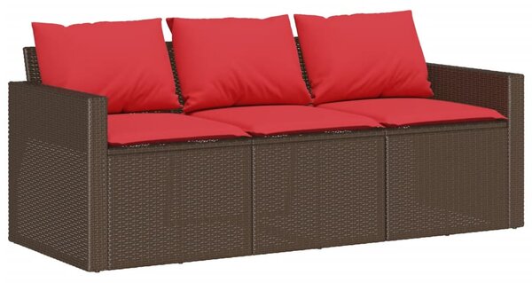 VidaXL 3 személyes barna polyrattan kerti kanapé párnával