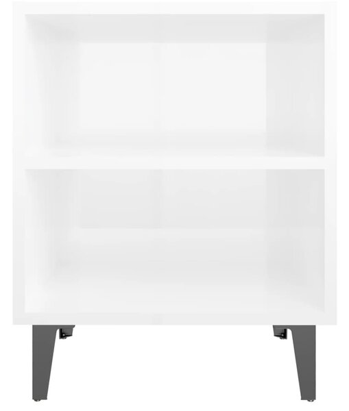 2 db magasfényű fehér éjjeliszekrény fém lábakkal 40x30x50 cm