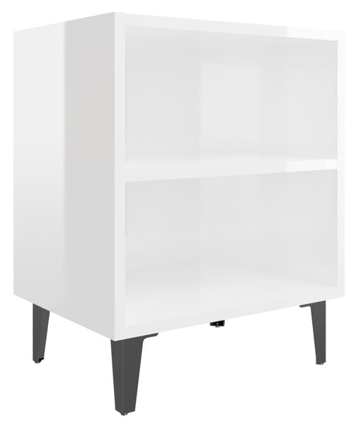 2 db magasfényű fehér éjjeliszekrény fém lábakkal 40x30x50 cm