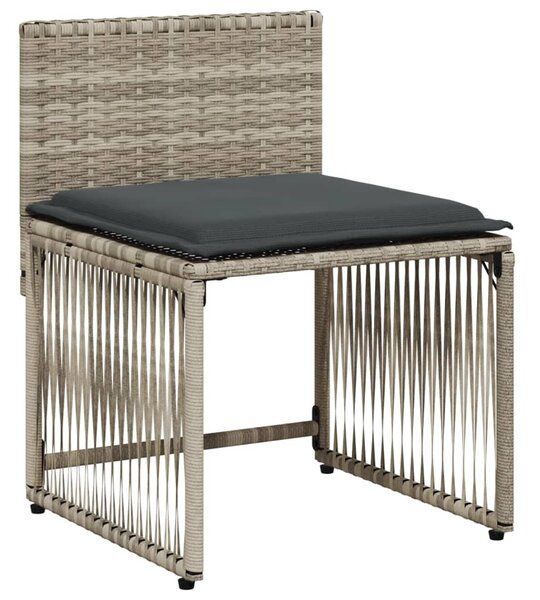 7 részes világosszürke polyrattan kerti étkezőszett párnával