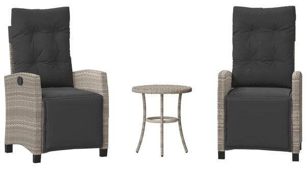 3 részes világosszürke polyrattan bisztrógarnitúra párnákkal