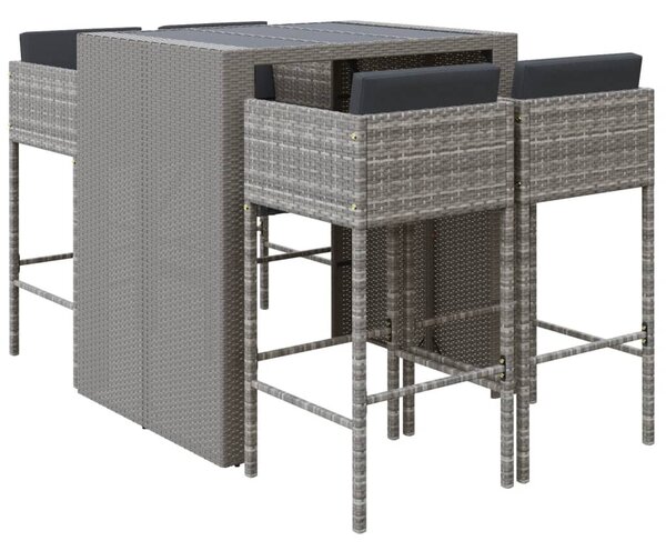 5 részes szürke polyrattan kerti bárszett párnákkal