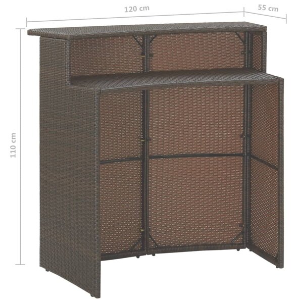 3 részes barna polyrattan kerti bárszett párnákkal