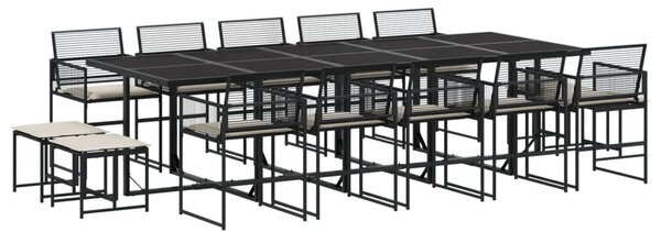15 részes fekete polyrattan kerti étkezőgarnitúra párnákkal