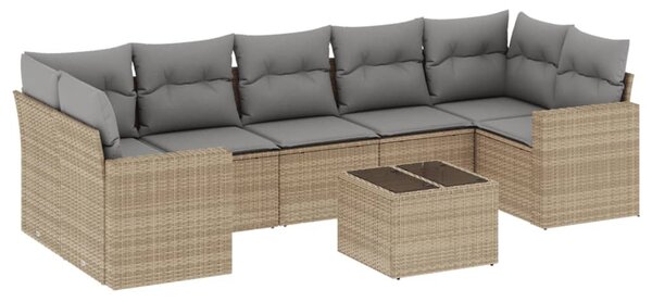 8 részes bézs polyrattan kerti ülőgarnitúra párnával