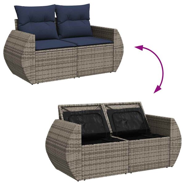 8 részes szürke polyrattan akácfa kerti ülőgarnitúra párnákkal