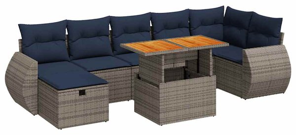 8 részes szürke polyrattan akácfa kerti ülőgarnitúra párnákkal