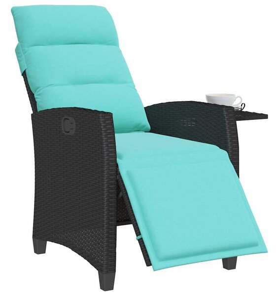 Fekete polyrattan fekvő kerti szék oldalsó asztallal