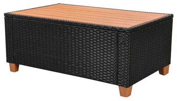 7-részes fekete polyrattan kerti bútorszett párnákkal