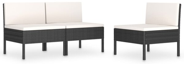 3 db fekete polyrattan kerti szék párnákkal