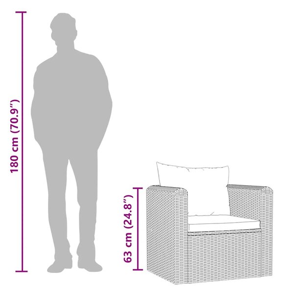 VidaXL fekete polyrattan egyszemélyes kanapé párnákkal