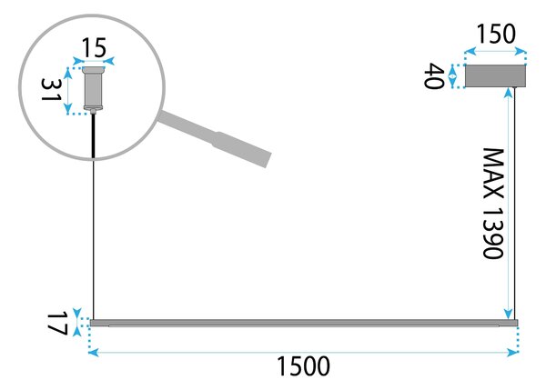 LED Lámpa LHJ032-CP 150 cm BLACK