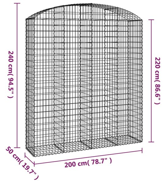 Íves horganyzott vas gabion kosár 200x50x220/240 cm