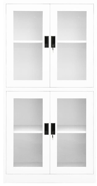 Fehér acél és edzett üveg irodai szekrény 90 x 40 x 180 cm