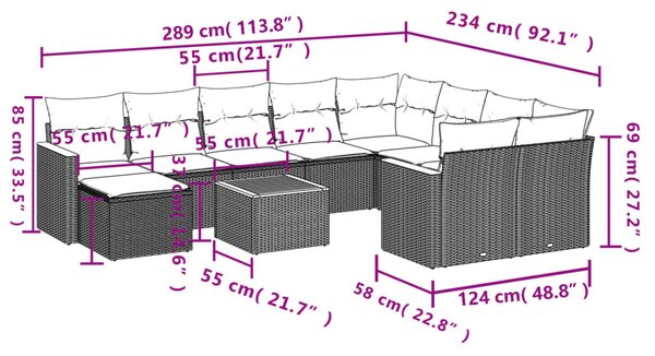 11részes vegyes bézs polyrattan kerti ülőgarnitúra párnákkal
