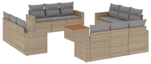 13részes vegyes bézs polyrattan kerti ülőgarnitúra párnákkal
