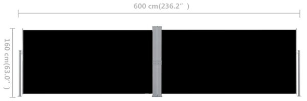 Fekete behúzható oldalsó napellenző 160 x 600 cm