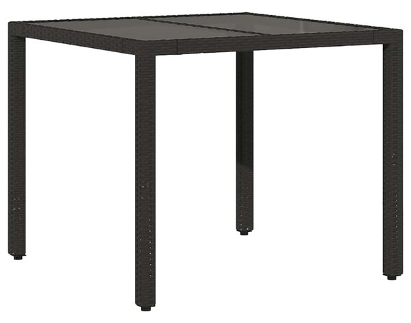 Fekete polyrattan üveglapos kerti asztal 90 x 90 x 75 cm