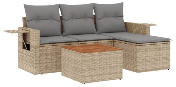 5 részes vegyes bézs polyrattan kerti ülőgarnitúra párnákkal