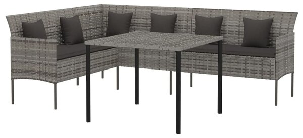 2 részes szürke polyrattan kerti étkezőgarnitúra párnákkal