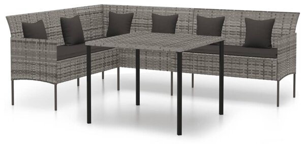 2 részes szürke polyrattan kerti étkezőgarnitúra párnákkal
